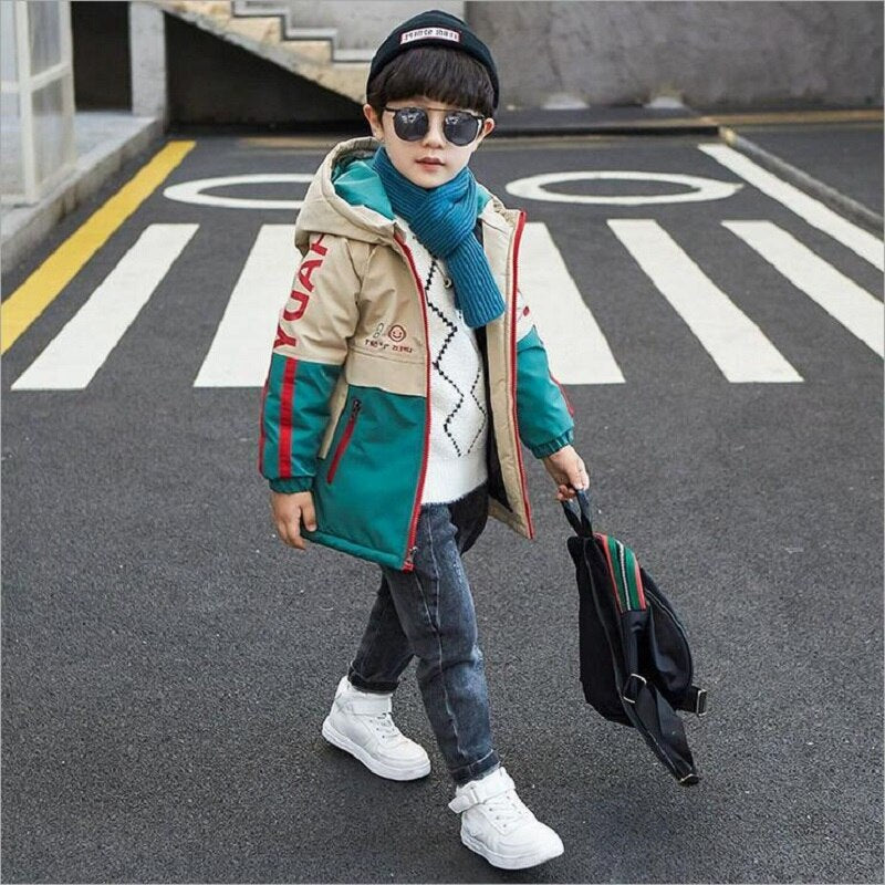 Fashion Thicken Hoodned Boys Coat Autumn and Winter Children Outwear Cotton-Padded Tops Clothes Jackets Boys 3-11Years Old
