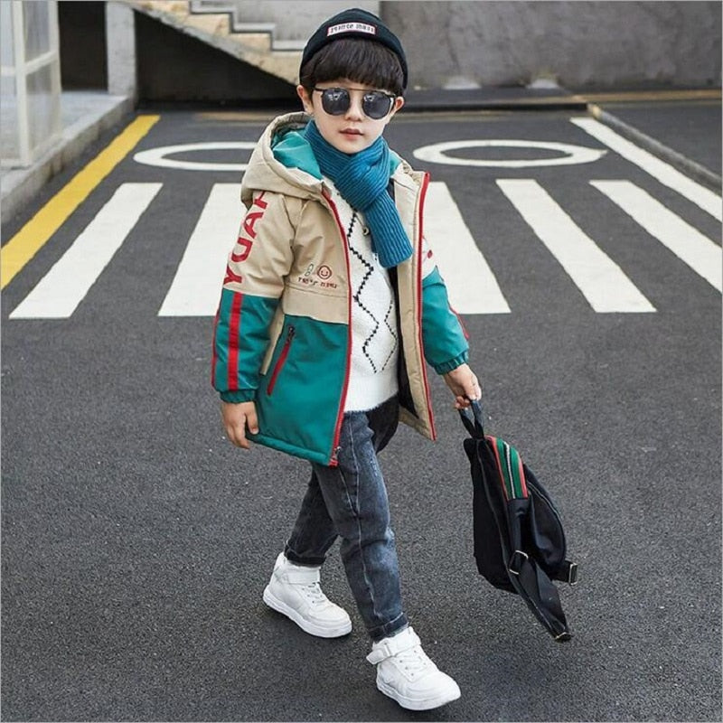 Fashion Thicken Hoodned Boys Coat Autumn and Winter Children Outwear Cotton-Padded Tops Clothes Jackets Boys 3-11Years Old
