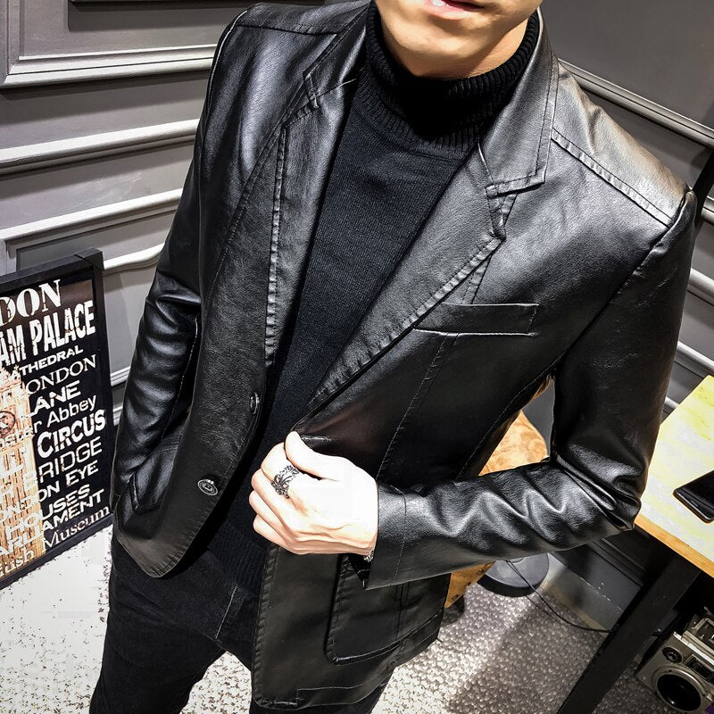 New Slim Causal PU Leather Jacket Coat Men Spring Motorcycle Korean Fashion Mens Streetwear Blazers Youth Bomber Jackets