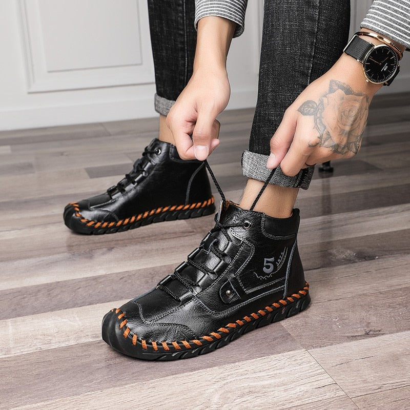 High Quality Leather Men Boots Warm Plush Snow Boots Winter Boots Work Shoes Men&#39;s Footwear Rubber Ankle Boots Sneakers Size 48