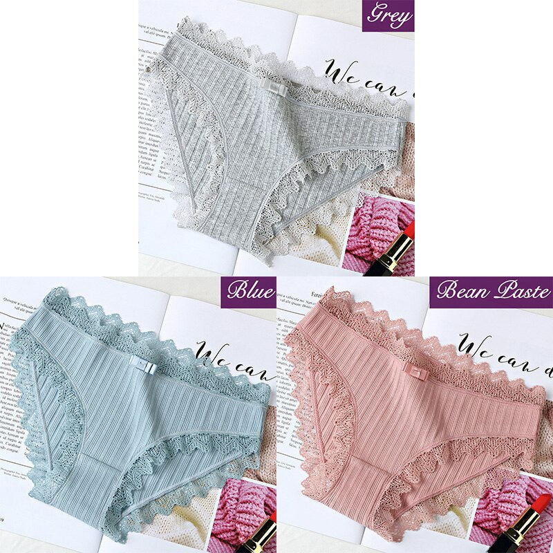 3Pcs Cotton Panties Female Underpants Sexy Panties For Women Lace Briefs Underwear Comfortable Ladies Pantys Lingerie 6 Color