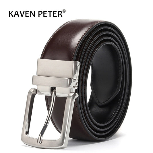 Men&#39;s Leather Belt Reversible Buckle Luxury Brand Male Waist Cowskin Belts For Jeans Rotated Designer Accessories High Quality