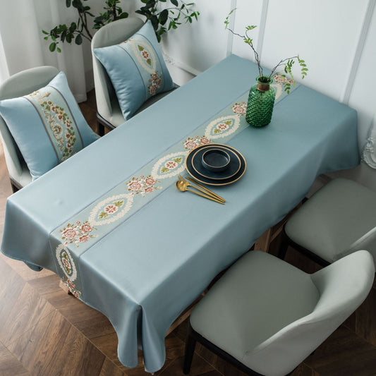 Water-proof Rectangle Restaurant Tablecloth European Luxury Embroidery Table Cloth 100% Polyester Solid Color For Home Party