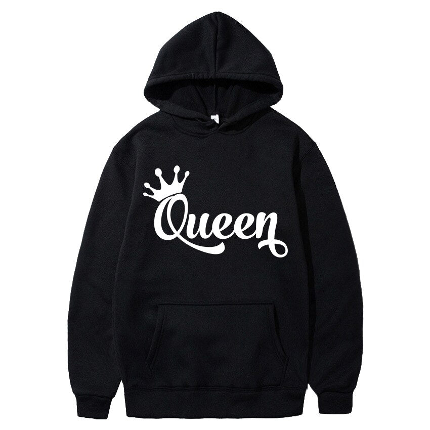 King or Queen Letters Printed Crown Design Couple Hooded Sweatshirt Men Autumn Winter Streetwear Lover Casual Pullover Hoodies