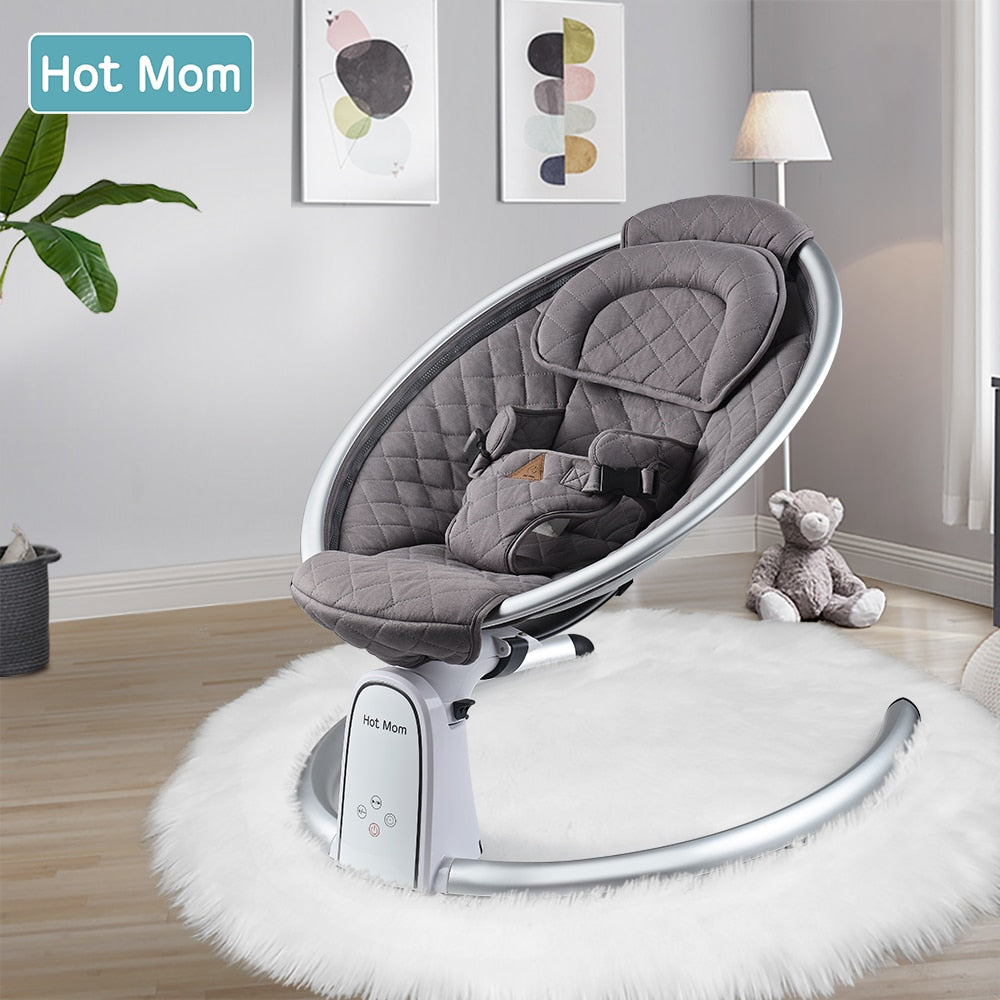 Electric Baby Bouncers with Bluetooth and Five Gear Swing,Hot Mom Intelligence Timing Baby Swing,Pure Cotton Baby Rocker Cardle