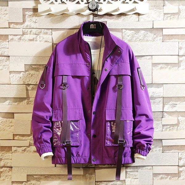 Men Military Bomber Jacket Ribbons Pockets New Spring Autumn Mens Streetwear Fashion Coat Casual Jackets Man Outwear