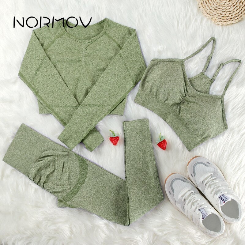 NORMOV Yoga Sets 2/3/4 Pieces Sports Seamless Fitness Suits Gym Sexy Sets 2021 Long Short Women Set Workout Sportswear