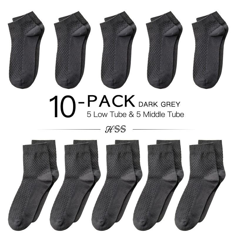 HSS Brand 10 Pairs/Lot Men Bamboo Fiber Socks Men Compression Summer Middle Socks Business Casual Mens Low Sock Big Size EU38-45