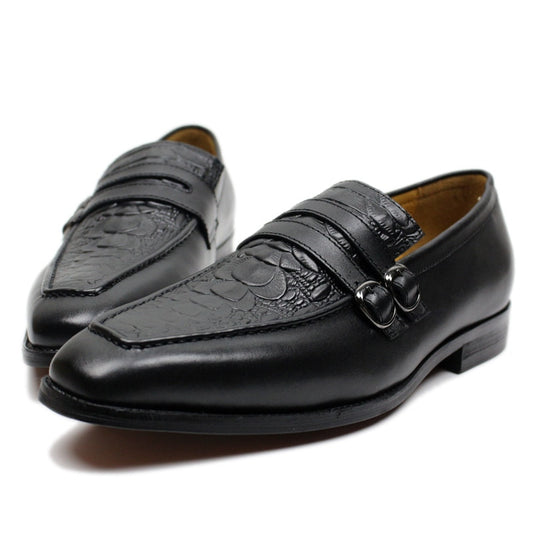 FELIX CHU Casual Business Men&#39;s Dress Shoes Genuine Leather Crocodile Print Brown Party Wedding Mens Loafers With Double Buckles