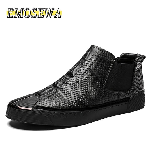 New Brand Man Casual Shoes Autumn Mens Genuine Leather Handmade High Tops Male Sneakers Men Hip-hop Tide Rubber Wear Resistant