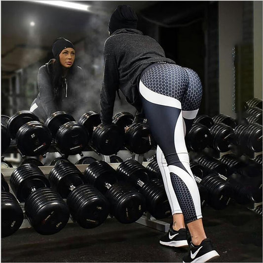 Mesh Pattern Print Leggings fitness Leggings For Women Sporting Workout Leggins Elastic Slim Black White Pants Trousers Fitness