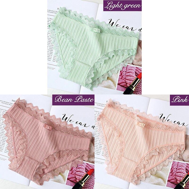 3Pcs Cotton Panties Female Underpants Sexy Panties For Women Lace Briefs Underwear Comfortable Ladies Pantys Lingerie 6 Color