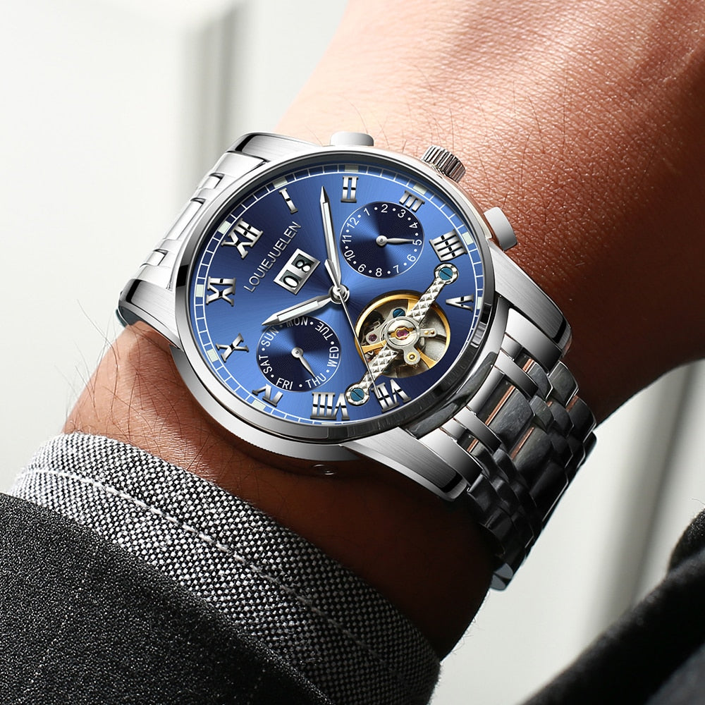 BELUSHI Men Automatic Watches Luxury Business Mechanical Tourbillon Watch Men Luminous Waterproof Wristwatch Relogio Masculino