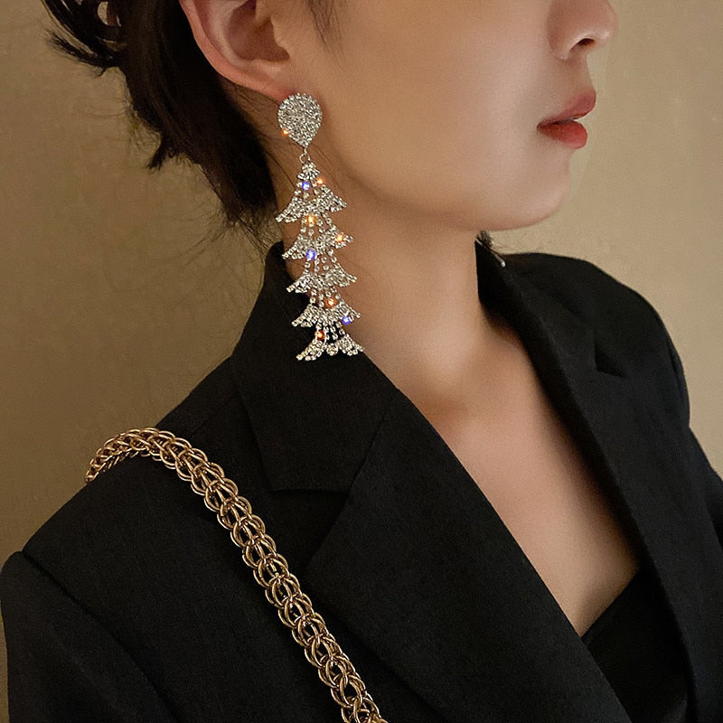 FYUAN Geometric Water Drop Crystal Earrings for Women Bijoux Long Tassel Rhinestone Dangle Earrings Statement Jewelry