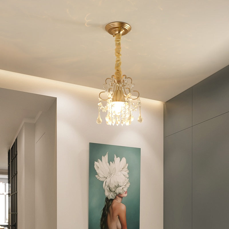 Modern Gold Crystal Small Round Ceiling Chandelier For Corridor Aisle Balcony Bedroom Living Room Led Home Indoor Light Fixtures