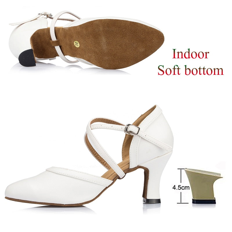 Women&#39;s Latin Dance Shoes White Wedding Banquet Ballroom Tango Salsa High-Heeled Professional Sneakers Dance Sneakers