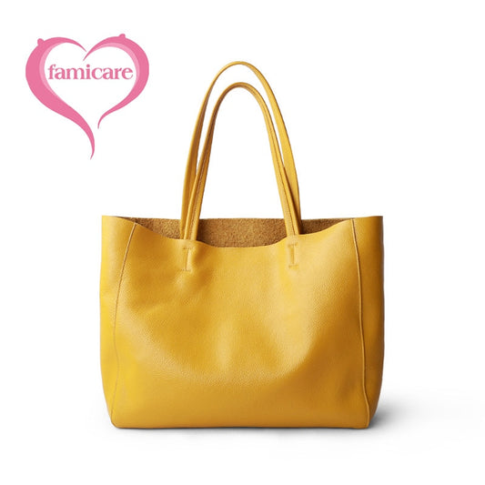 Women Luxury Bag | Casual Tote Female| Lemon Yellow Fashion Shoulder Handbag Lady Cowhide Genuine Leather| Shoulder Shopping Bag www.chishtismart.com