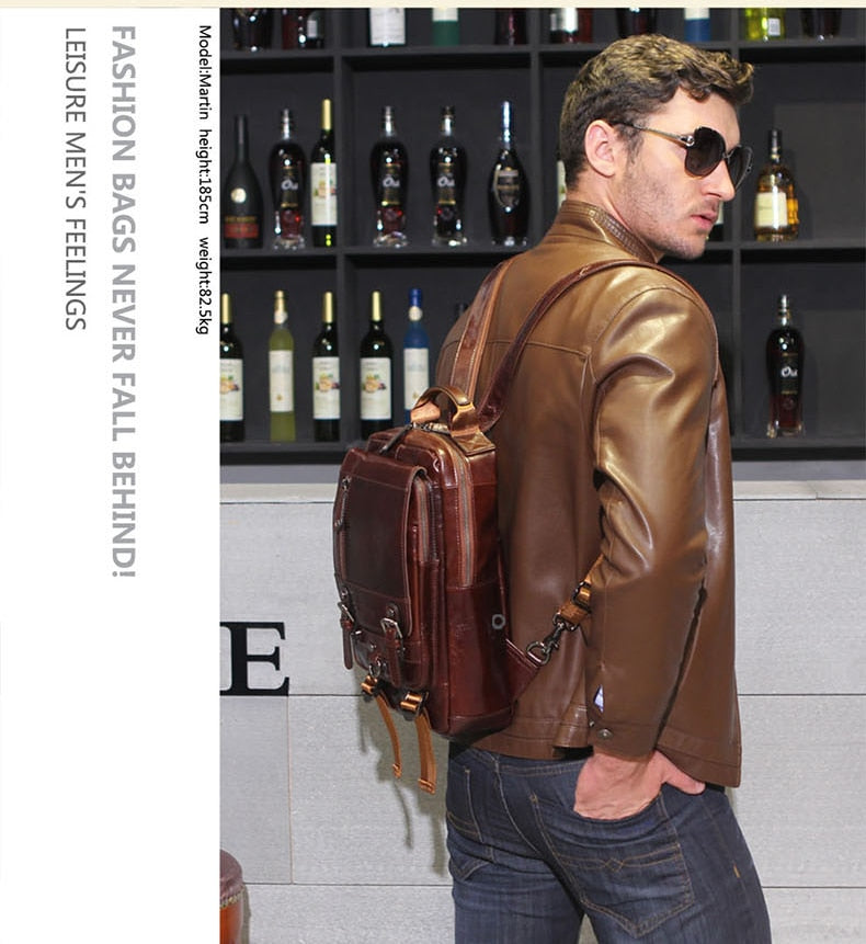 Genuine Leather Men&#39;s Bag Leather Backpack Men Chest Bag Small Casual Shoulder Bags Male Vintage Small Backpacks Cow Leather