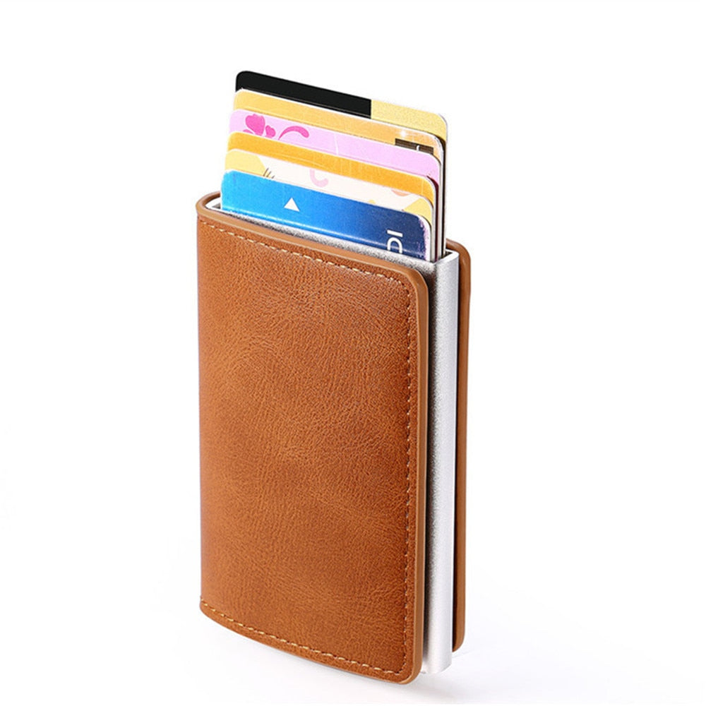 Customized 2022 Credit Card Holder Wallet Men Women RFID Aluminium Bank Cardholder Case Vintage Leather Wallet with Money Clips