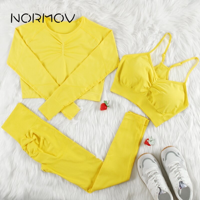 NORMOV Yoga Sets 2/3/4 Pieces Sports Seamless Fitness Suits Gym Sexy Sets 2021 Long Short Women Set Workout Sportswear