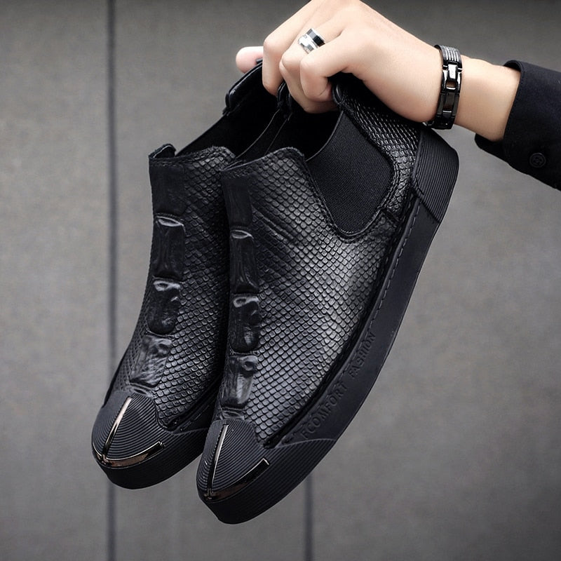 New Brand Man Casual Shoes Autumn Mens Genuine Leather Handmade High Tops Male Sneakers Men Hip-hop Tide Rubber Wear Resistant