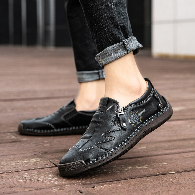 New Breathable Men&#39;s Shoes Outdoor Loafers Flat Moccasins Fashion Men&#39;s Driving Shoes Comfortable Genuine Leather Casual Shoes