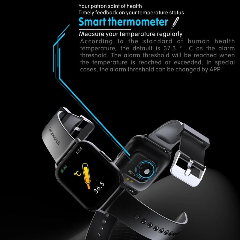 New 1.69 Inch Smart Watch Men Body Temperature Full Touch Screen Smartwatch Women Accurate Oxygen Monitor Clock 2021 PK P8