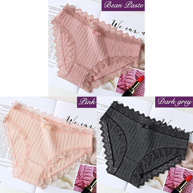 3Pcs Cotton Panties Female Underpants Sexy Panties For Women Lace Briefs Underwear Comfortable Ladies Pantys Lingerie 6 Color