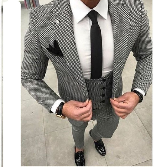 Tailor Made Black White checkered Wedding Suit For Men Slim Fit Formal Groom Prom Blazer 3 Piece Tuxedo Fashion Jacket Man Terno