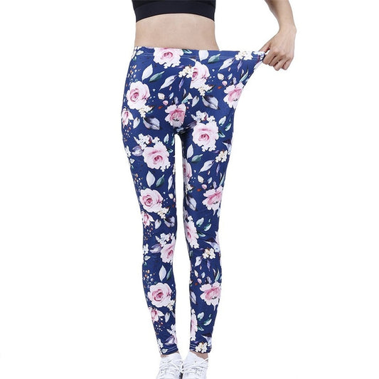 CUHAKCI New Petal Digital Color Printing Leggings Punk Women Leggins Stretchy Trousers Casual Pants