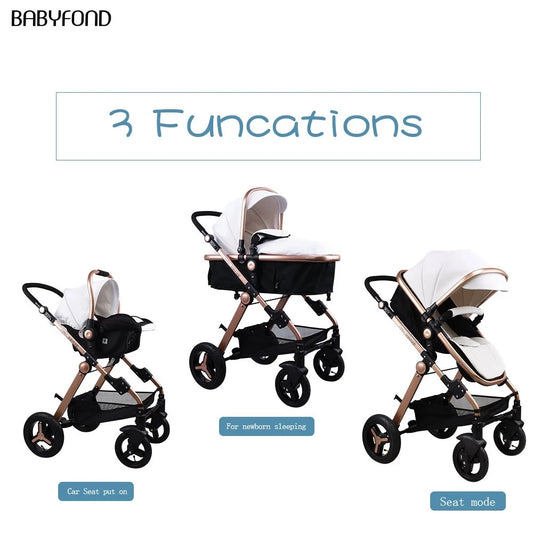 Babyfond Baby Stroller 3 in 1 High Landscape Baby Cart PU Leather Stroller With Car Seat 2 in 1 Luxury Baby Stroller CE Safety