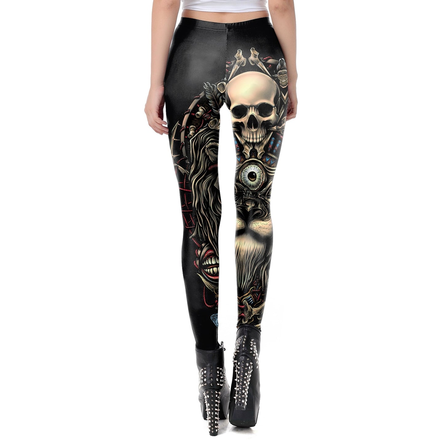 [You&#39;re My Secret] Brand Hot Sale Leggings Gothic Skull Punk Women Legging Retro Mid Waist PUSH UP Leggins Workout Ankle Pants
