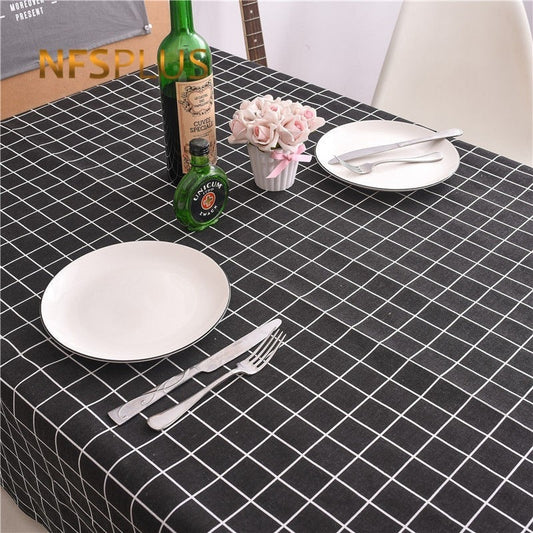 Plaid Table Cloth 3 Colors 8 Sizes Cotton Linen Blending Fabric White Grey Black Tablecloth Table Covers Decoration