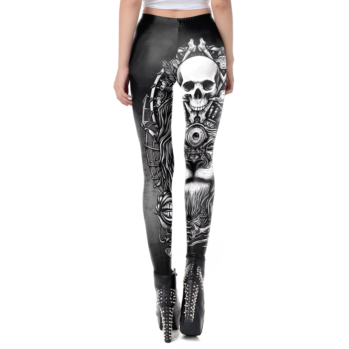 [You&#39;re My Secret] Brand Hot Sale Leggings Gothic Skull Punk Women Legging Retro Mid Waist PUSH UP Leggins Workout Ankle Pants