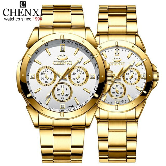 Top Brand CHENXI Set Watch Men Women Luxury Golden Quartz Couple Wristwatch Waterproof Stainless Steel Clock Mens Ladies Watches
