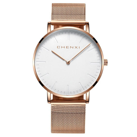 CHENXI Brand Fashion Lovers Wristwatches Women Dress Watches Women Quartz-Watch Men Casual Mesh Strap Ultra Thin Clock Watches