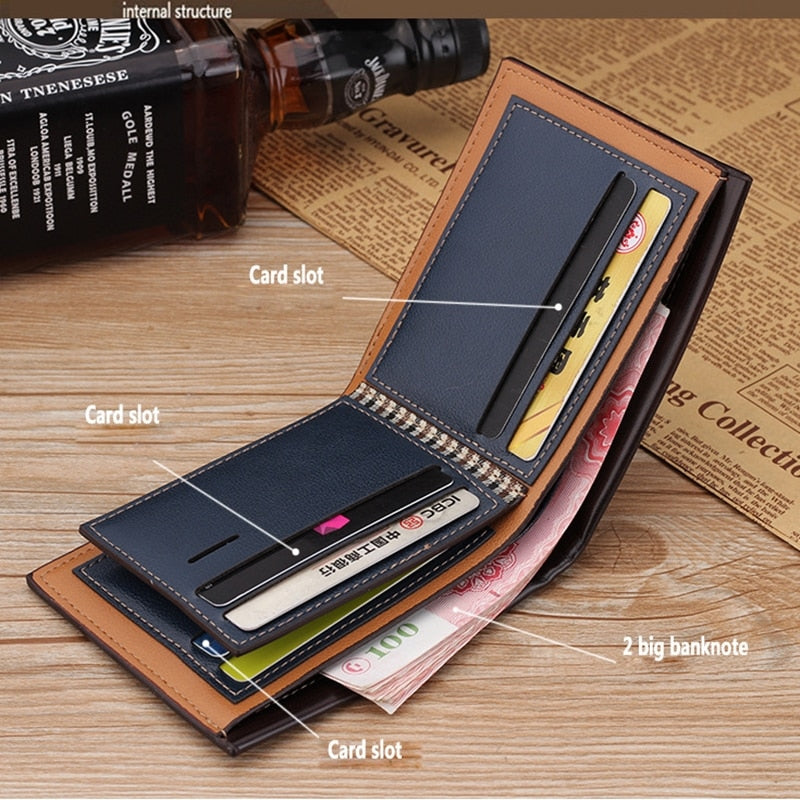 New Men&#39;s Short Wallet Multifunction Vintage Credit Card Holders Pu Money Bag Vintage Men Leather Wallet Slim Male Purses