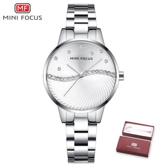 MINI FOCUS Top Brand Luxury Fashion Women Watches Lady Purple Stainless Steel Strap Waterproof Quartz-Watches Feminine +Gift Box