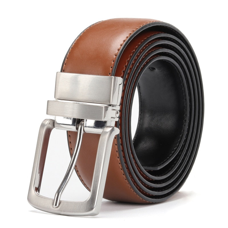 Men&#39;s Leather Belt Reversible Buckle Luxury Brand Male Waist Cowskin Belts For Jeans Rotated Designer Accessories High Quality