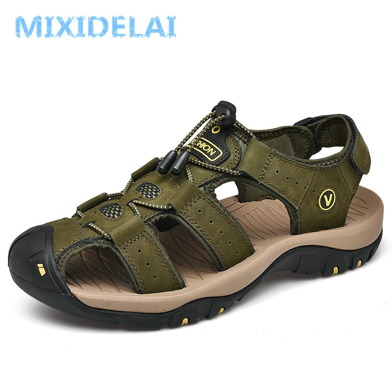 MIXIDELAI Genuine Leather Men&#39;s Shoes Summer Men&#39;s Sandals Men Sandals Fashion Outdoor Beach Sandals And Slippers Big Size 38-48