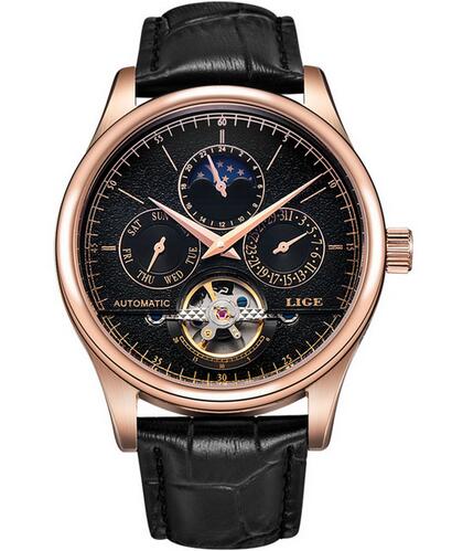 Reloj LIGE Double Tourbillon Switzerland men Watches Automatic Watch men Self-Wind Fashion Mechanical Wristwatch Leather Clock