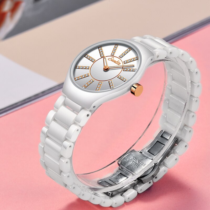 SUNKTA luxury women watches brand crystal fashion White Bracelet watches ladies watch waterproof watch women Relogio Feminino