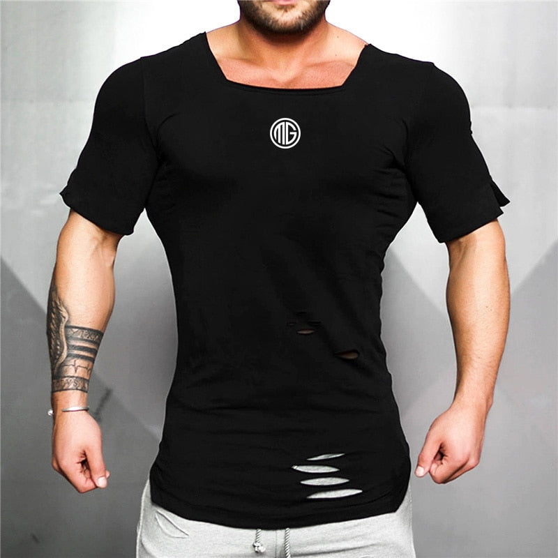 New 2020 Cotton Men&#39;s T shirt Vintage Ripped Hole T-shirt Men Fashion Casual Top Tee Men Hip Hop Activewears Fitness Tshirt Male