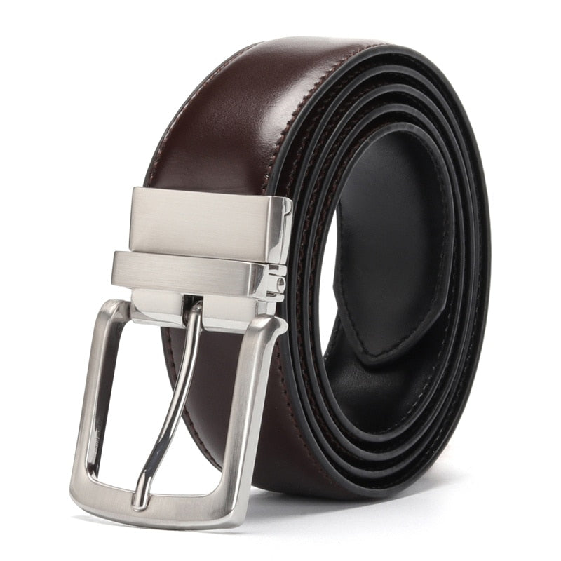 Men&#39;s Leather Belt Reversible Buckle Luxury Brand Male Waist Cowskin Belts For Jeans Rotated Designer Accessories High Quality