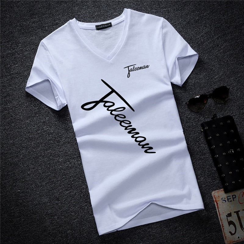 New Fashion Brand Man&#39;s T-shirt Printted Slim Short Sleeve T Shirt Men Tee Shirt V-Neck Cotton Casual T Shirts Plus Size S-5XL