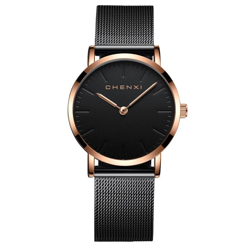 CHENXI Brand Fashion Lovers Wristwatches Women Dress Watches Women Quartz-Watch Men Casual Mesh Strap Ultra Thin Clock Watches