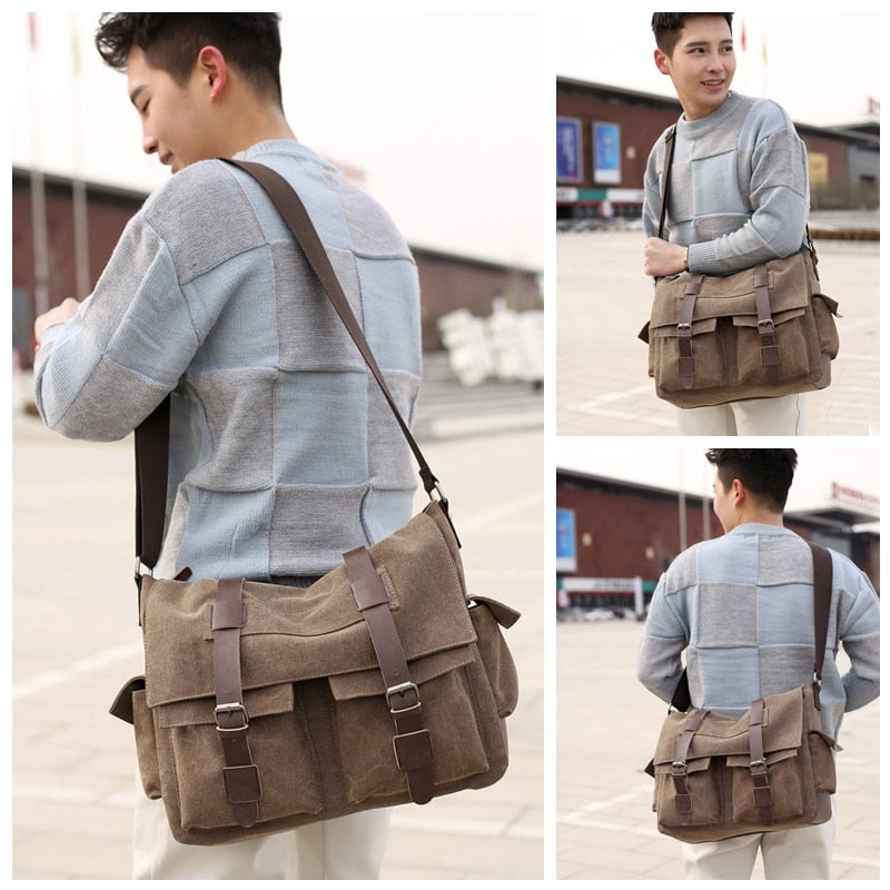 Scione Retro Men Messenger Bags Canvas Handbags Leisure Work Travel Bag Man Business Crossbody Bags Briefcase for Male Bolsas