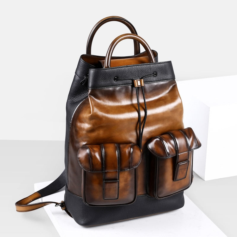 Men&#39;s Classic Italian Leather Backpack Multifunction Famous Brand Designer Daypack Vintage Laptop Travel Bag