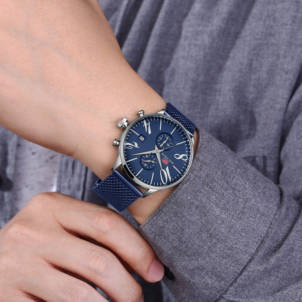 MINI FOCUS Man Quartz Stainless Steel Mesh Belt Chronograph Watch Men Relogio Masculino Fashion Brand Clock For Male Reloj Hombr