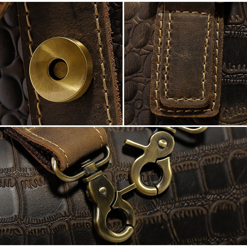 Men&#39;s Travel Duffle Bag Genuine Leather Crocodile Pattern Large Capacity Lock Male Travel Business Bag Crazy Horse Leather Totes